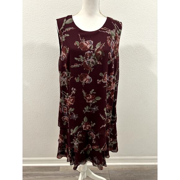 Lauren Ralph Lauren Womens Wine Floral Color Sz 16 Crinkle Georgette Shift Dress - Picture 2 of 9